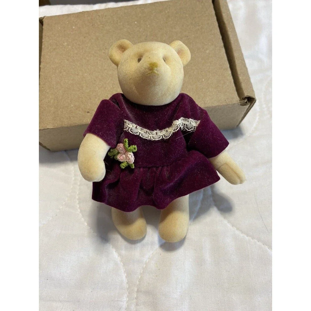 Gund Miniature Jointed  Teddy Bear Girl With Red Velvet Dress HTF - VTG